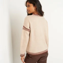 Trui En Vest<Blancheporte Tweekleurige loose trui, ronde hals beige / chocolade