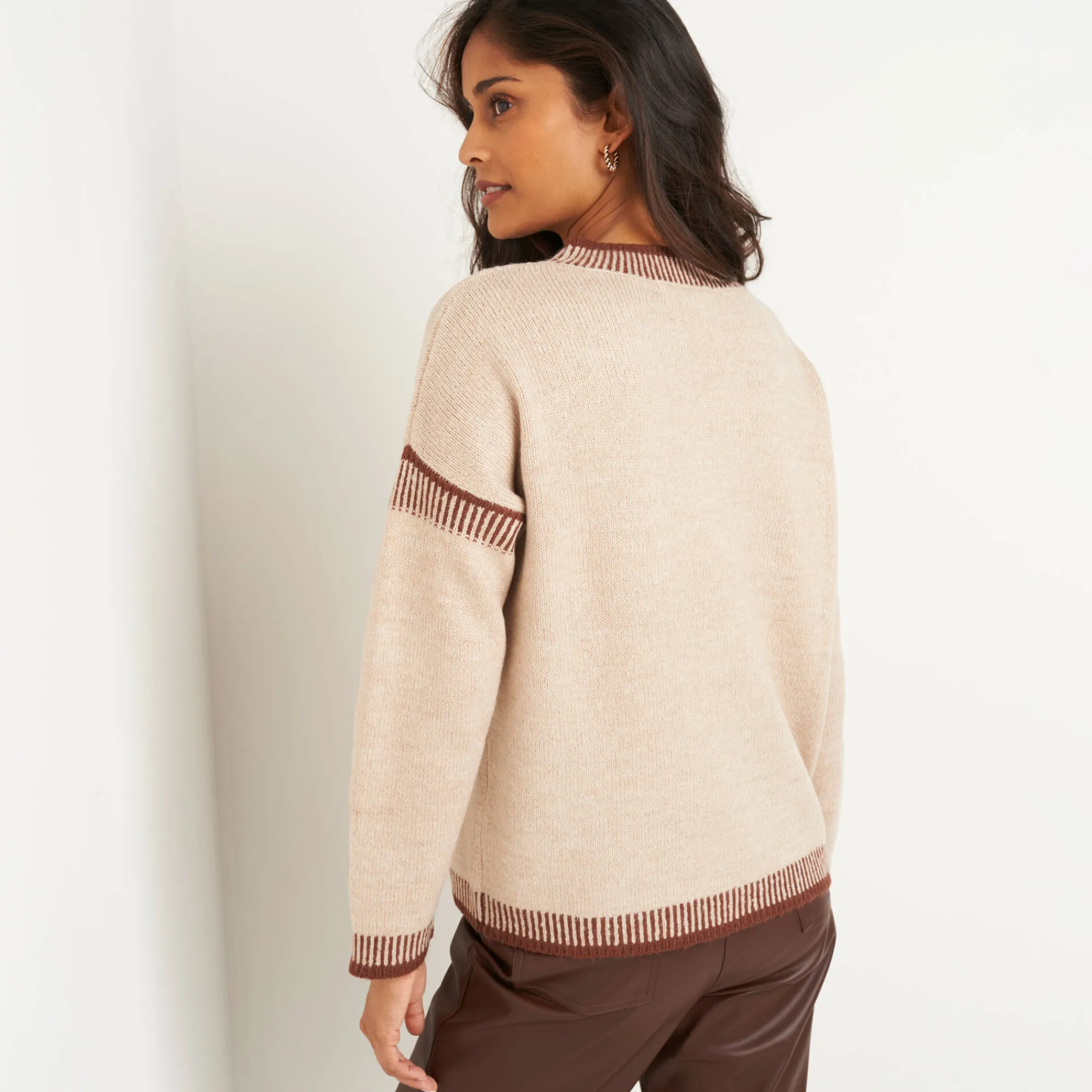 Trui En Vest<Blancheporte Tweekleurige loose trui, ronde hals beige / chocolade