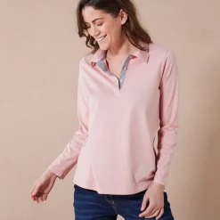 T-Shirt En Topje<Blancheporte Tweekleurige polo in jerseytricot poederroze / grijs
