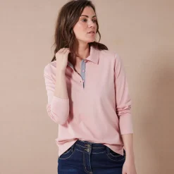 T-Shirt En Topje<Blancheporte Tweekleurige polo in jerseytricot poederroze / grijs