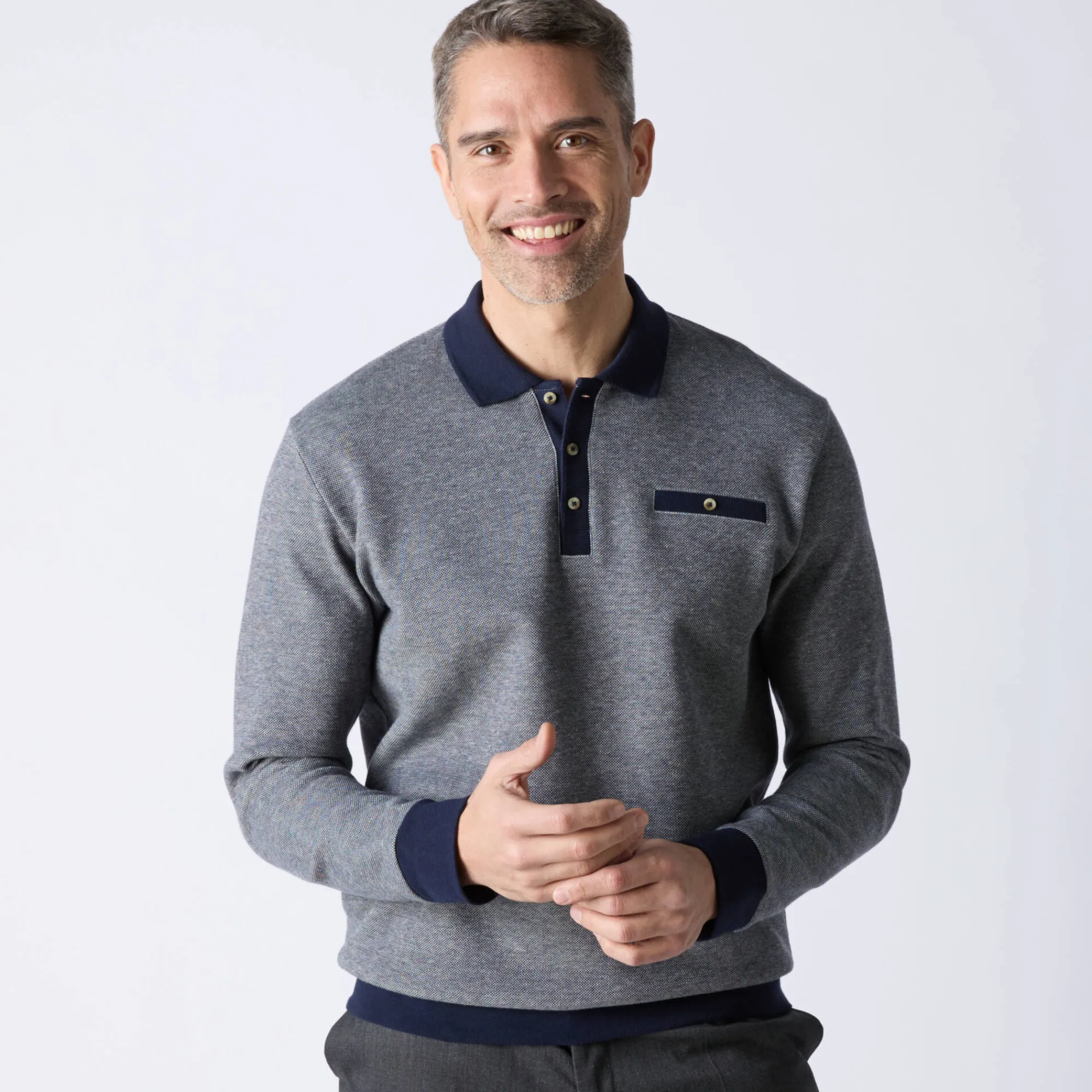 T-Shirt, Hemd En Polo<Blancheporte Tweekleurige polo in warm tricot, lange mouwen marine