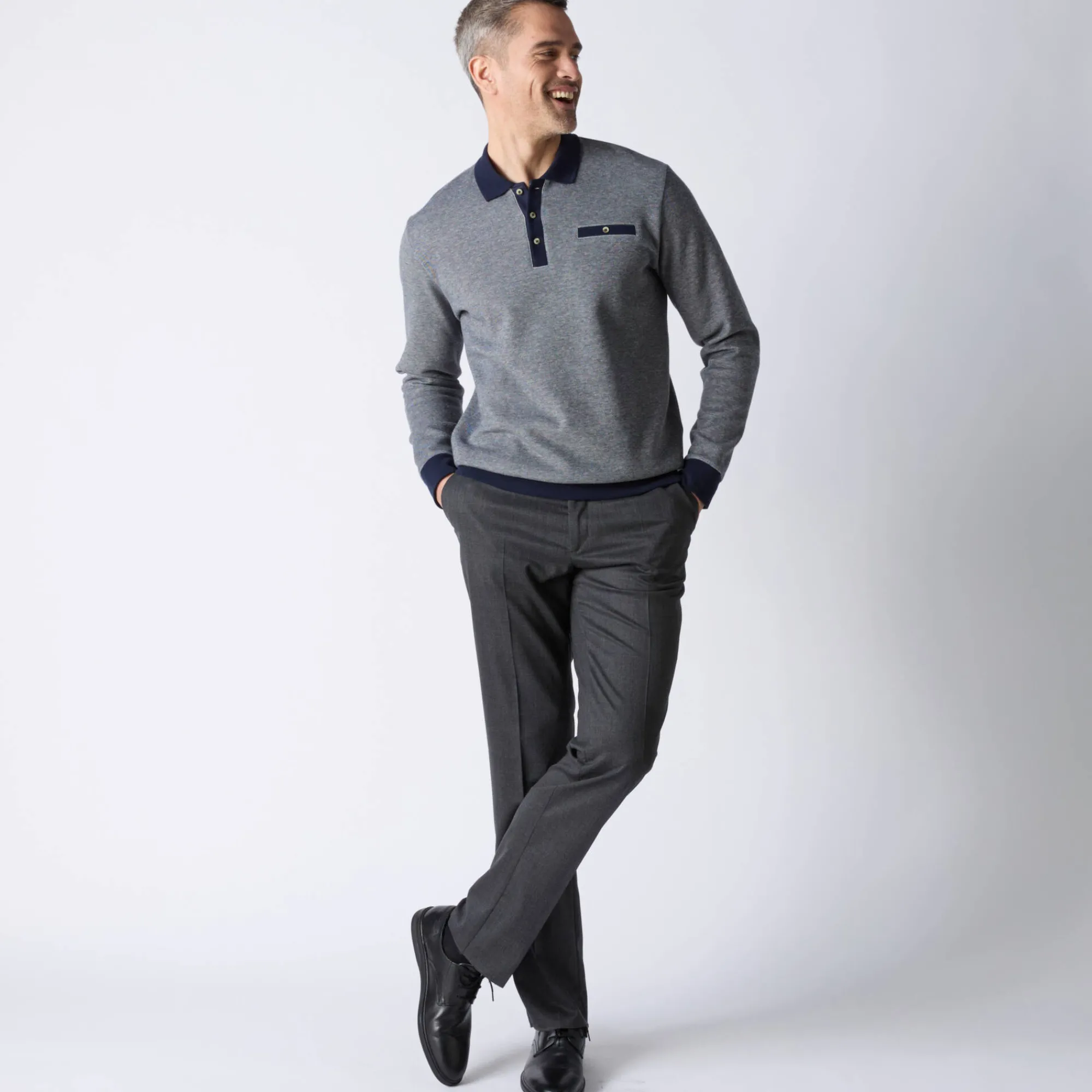 T-Shirt, Hemd En Polo<Blancheporte Tweekleurige polo in warm tricot, lange mouwen marine