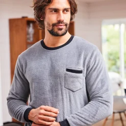 Pyjama En Kamerjas<Blancheporte Tweekleurige pyjama in fleece met lange mouwen grijs