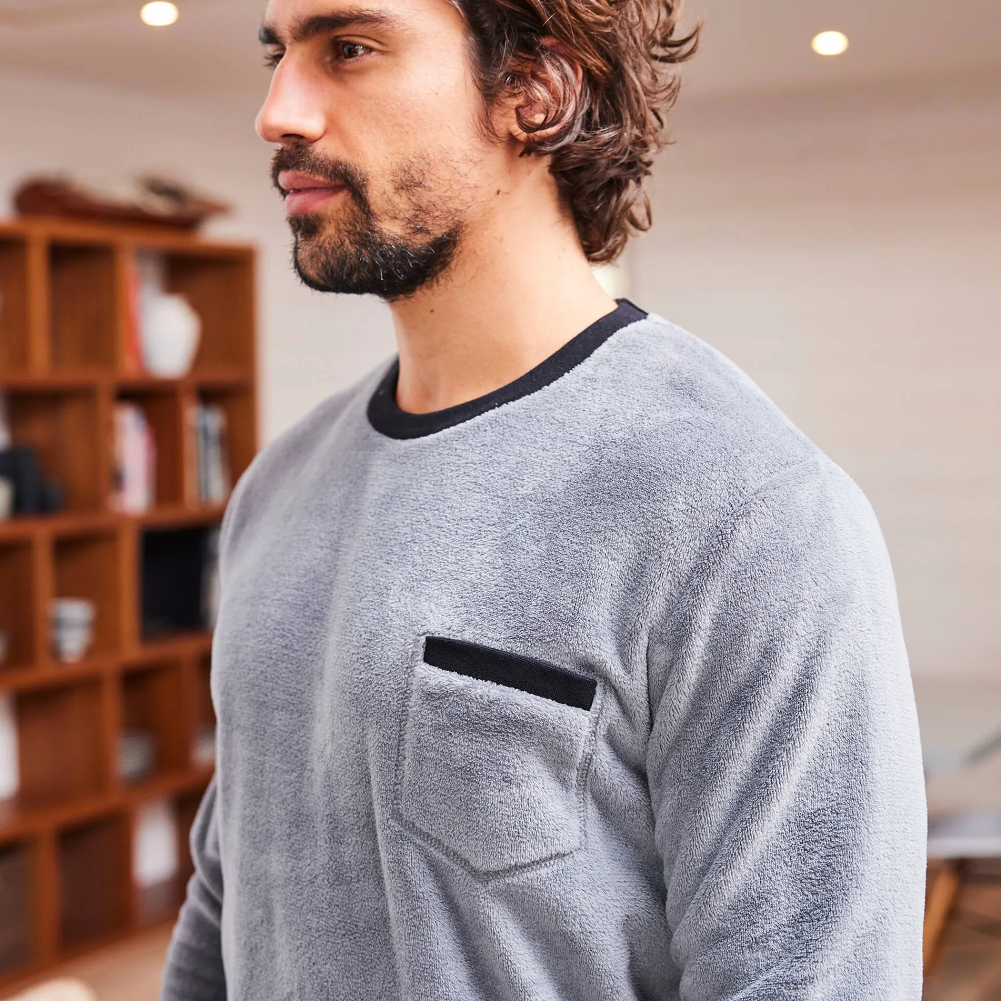 Pyjama En Kamerjas<Blancheporte Tweekleurige pyjama in fleece met lange mouwen grijs
