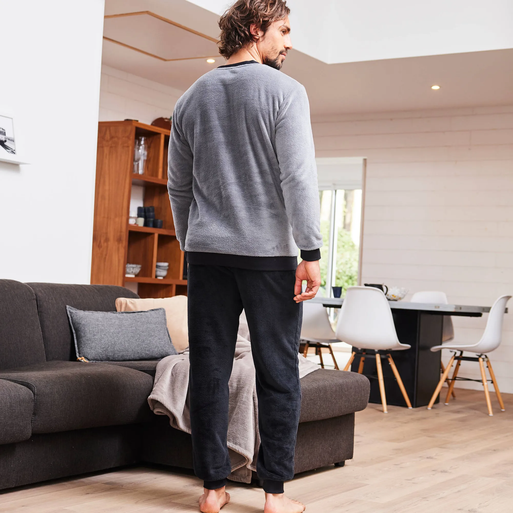 Pyjama En Kamerjas<Blancheporte Tweekleurige pyjama in fleece met lange mouwen grijs