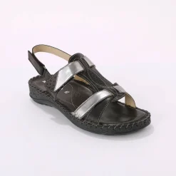 Sandalen En Espadrilles|Schoenen<Blancheporte Tweekleurige sandalen in extrasoepel leer - zwart