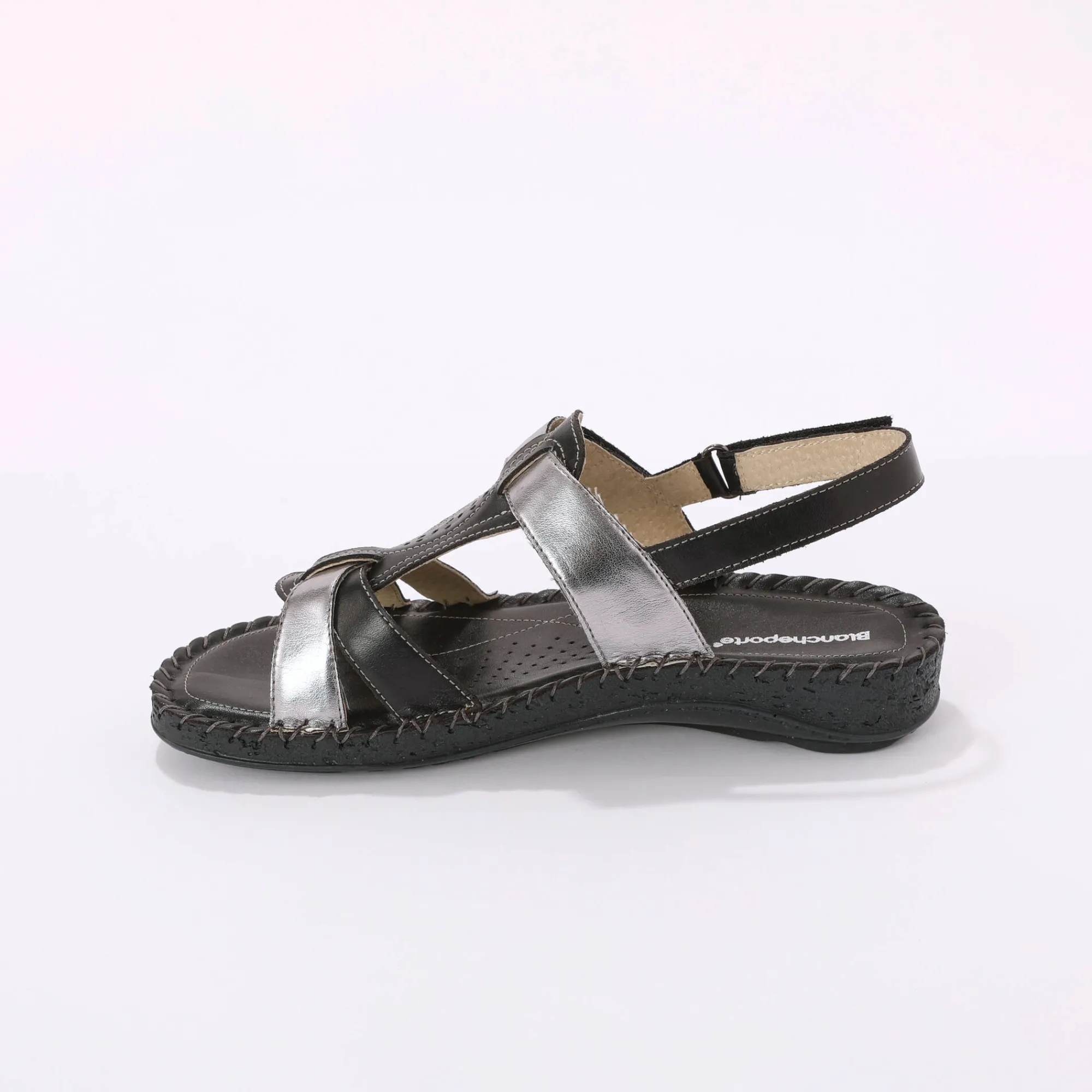 Sandalen En Espadrilles|Schoenen<Blancheporte Tweekleurige sandalen in extrasoepel leer - zwart