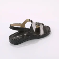Sandalen En Espadrilles|Schoenen<Blancheporte Tweekleurige sandalen in extrasoepel leer - zwart