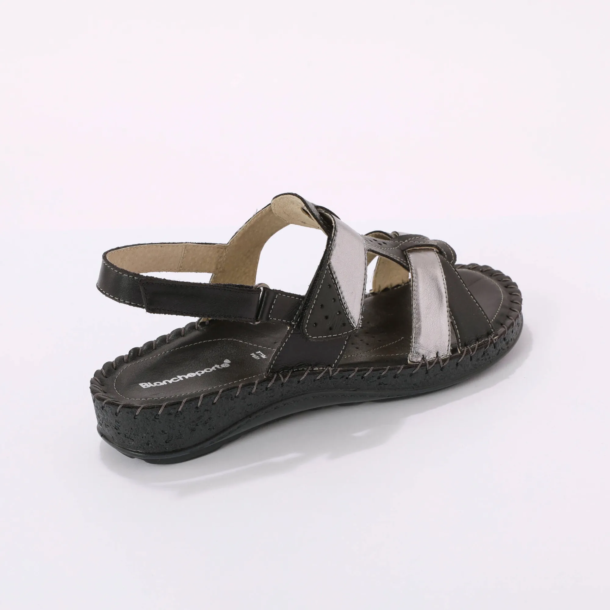 Sandalen En Espadrilles|Schoenen<Blancheporte Tweekleurige sandalen in extrasoepel leer - zwart