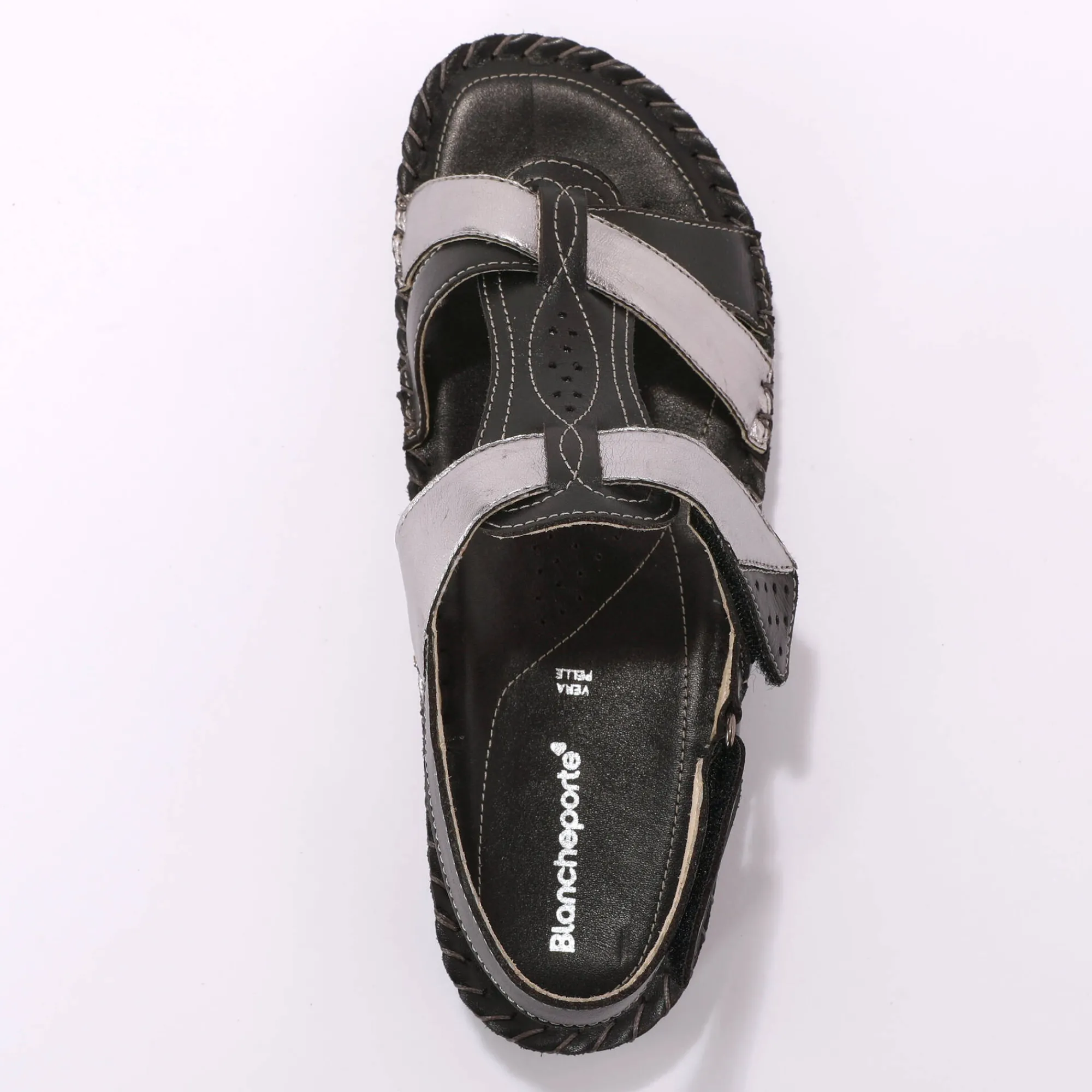 Sandalen En Espadrilles|Schoenen<Blancheporte Tweekleurige sandalen in extrasoepel leer - zwart