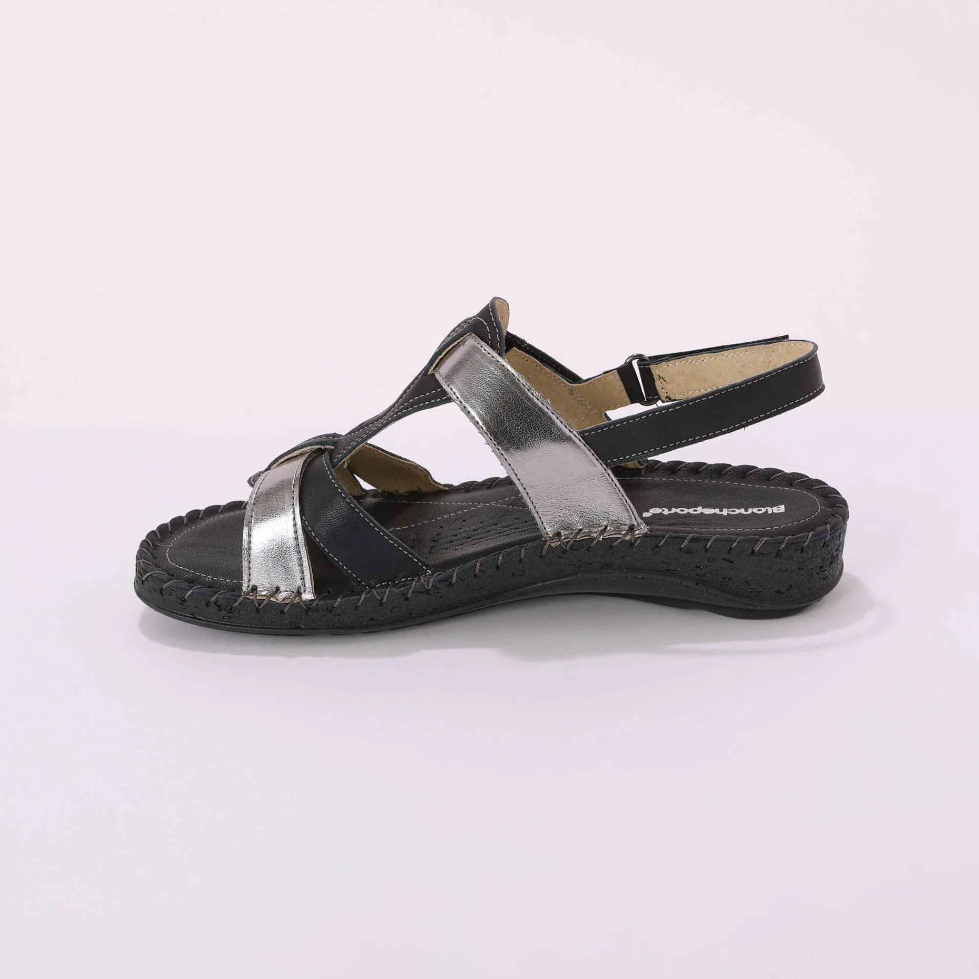 Sandalen En Espadrilles|Schoenen<Blancheporte Tweekleurige sandalen in extrasoepel leer marine