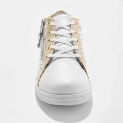 Baskets En Sneakers|Schoenen<Blancheporte Tweekleurige sneakers in geperforeerd leer met rits wit / goudkleurig