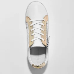Baskets En Sneakers|Schoenen<Blancheporte Tweekleurige sneakers in geperforeerd leer met rits wit / goudkleurig