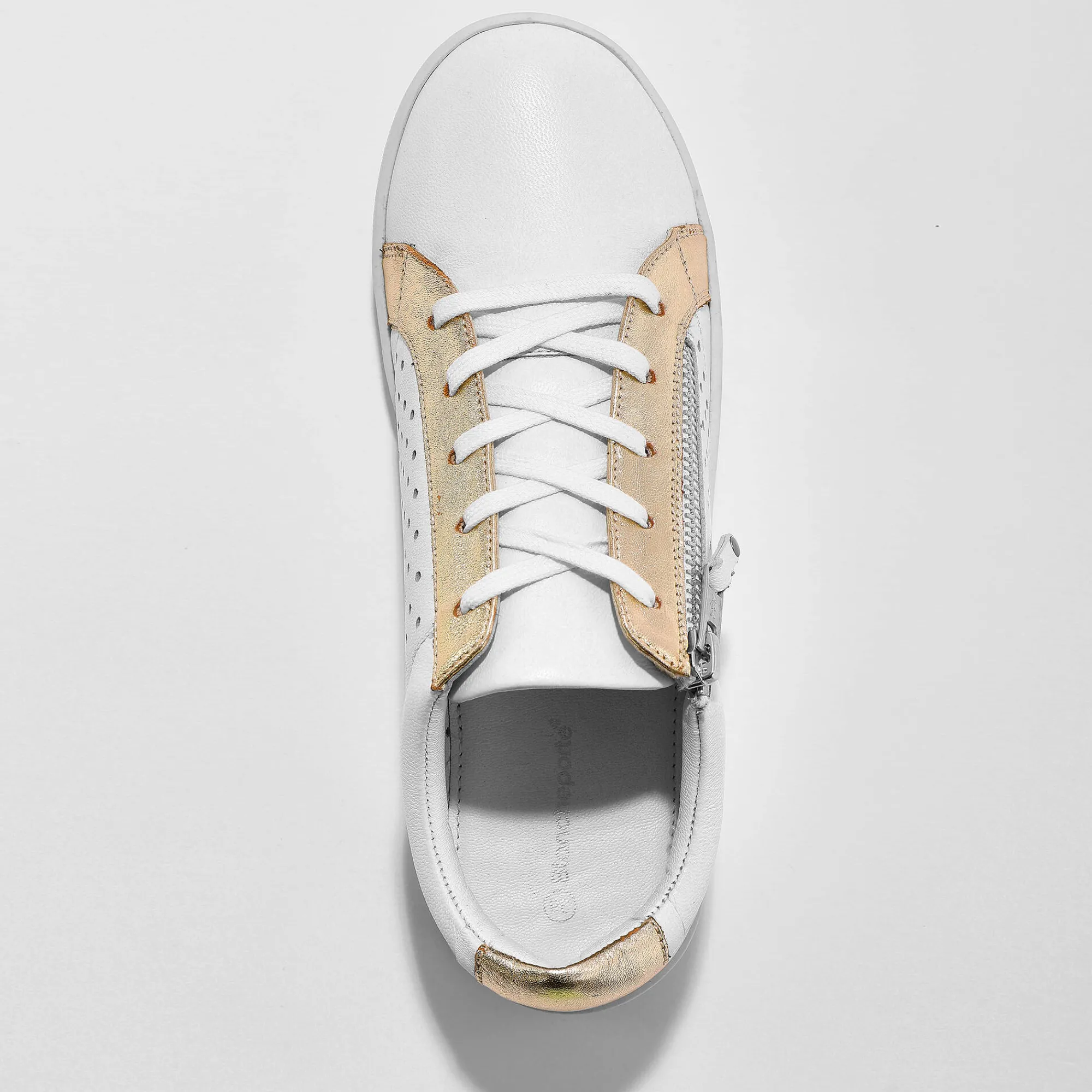Baskets En Sneakers|Schoenen<Blancheporte Tweekleurige sneakers in geperforeerd leer met rits wit / goudkleurig