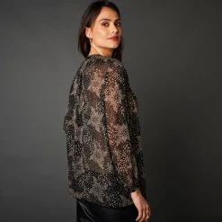 Bloes En Tuniek<Blancheporte Tweekleurige, soepele bloes in voile met minimalistische print zwart / grijsbeige