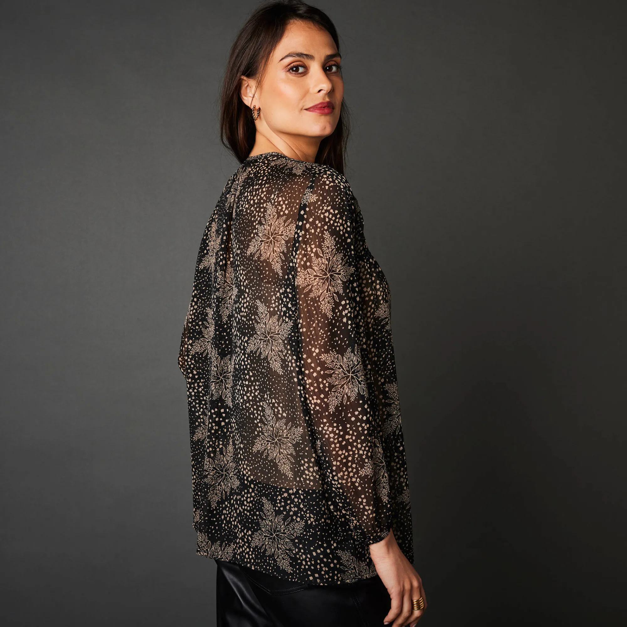 Bloes En Tuniek<Blancheporte Tweekleurige, soepele bloes in voile met minimalistische print zwart / grijsbeige