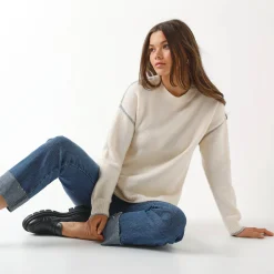 Trui En Vest<Blancheporte Tweekleurige trui in streelzacht tricot ecru