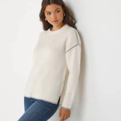 Trui En Vest<Blancheporte Tweekleurige trui in streelzacht tricot ecru