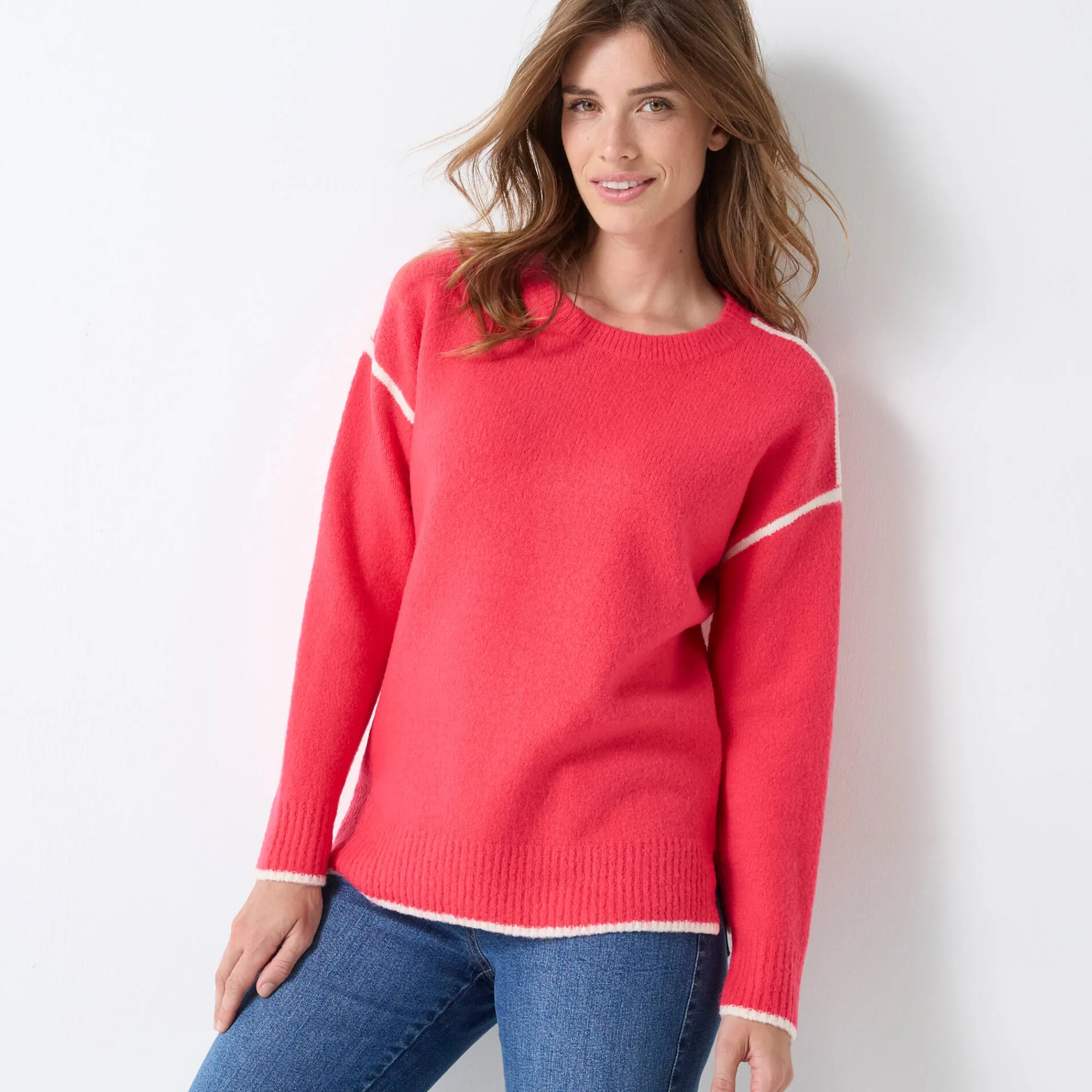 Trui En Vest<Blancheporte Tweekleurige trui in streelzacht tricot roze
