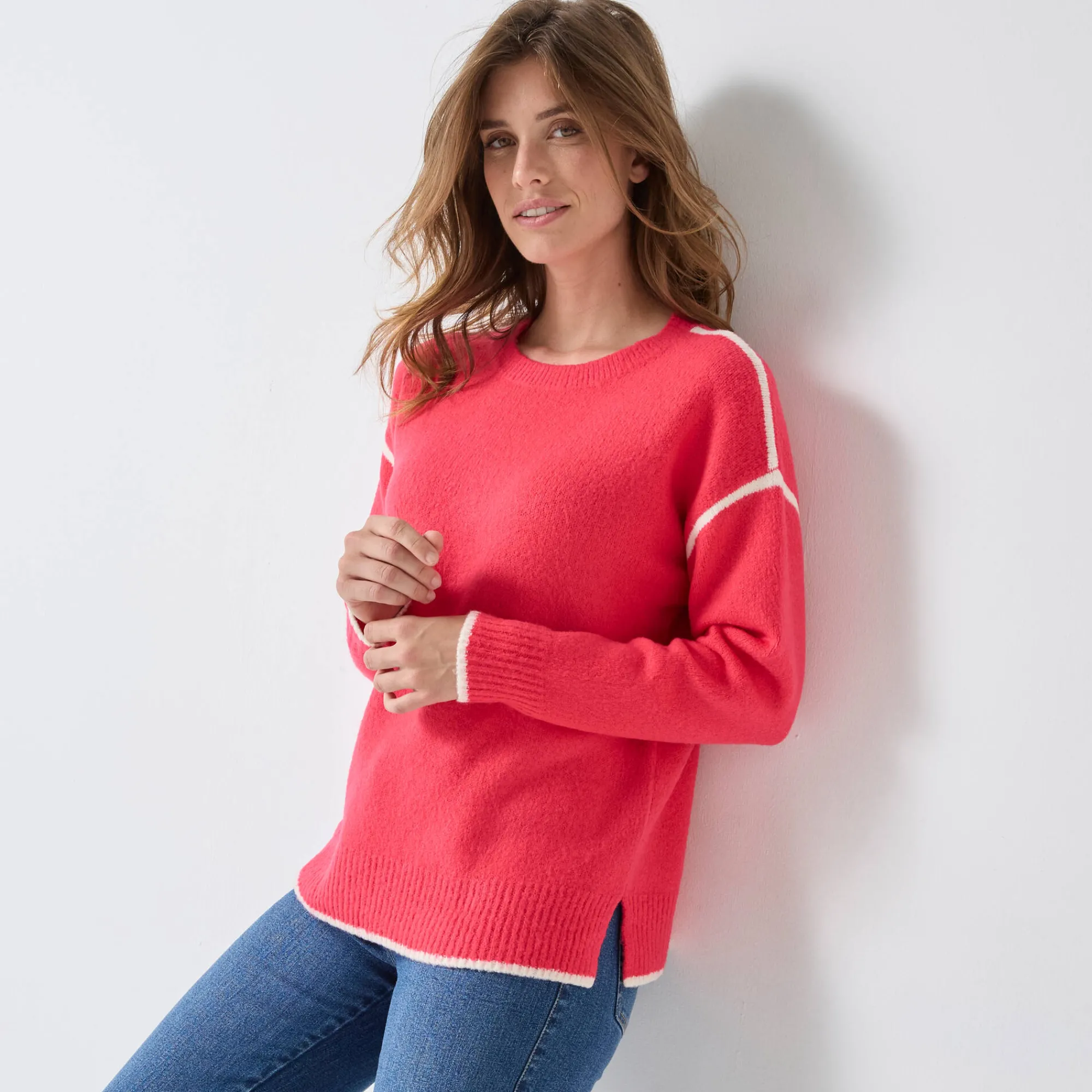 Trui En Vest<Blancheporte Tweekleurige trui in streelzacht tricot roze