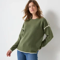 Trui En Vest<Blancheporte Tweekleurige trui in streelzacht tricot kaki