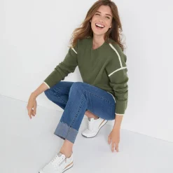 Trui En Vest<Blancheporte Tweekleurige trui in streelzacht tricot kaki