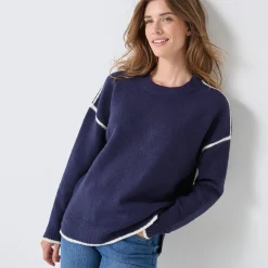 Trui En Vest<Blancheporte Tweekleurige trui in streelzacht tricot marine