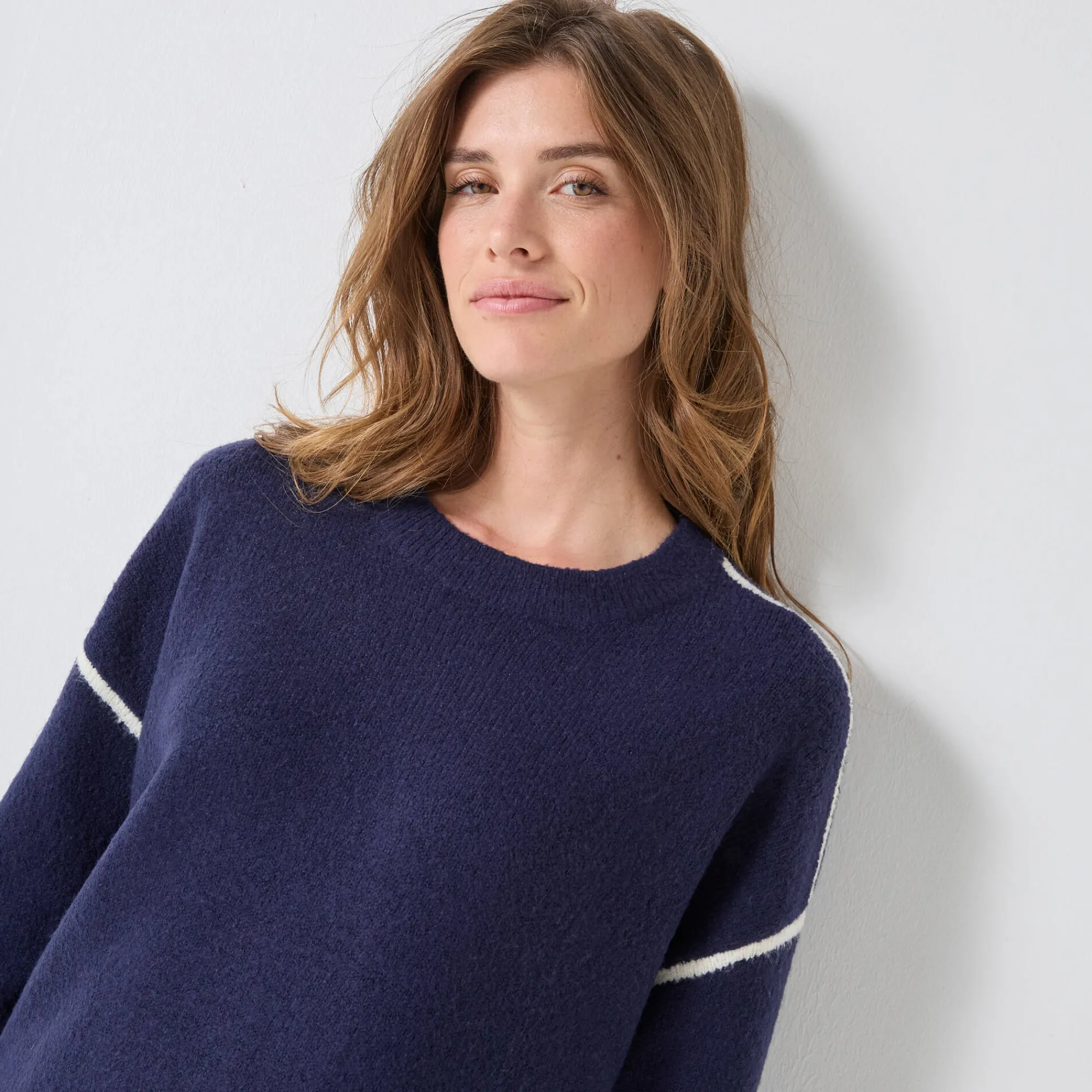 Trui En Vest<Blancheporte Tweekleurige trui in streelzacht tricot marine