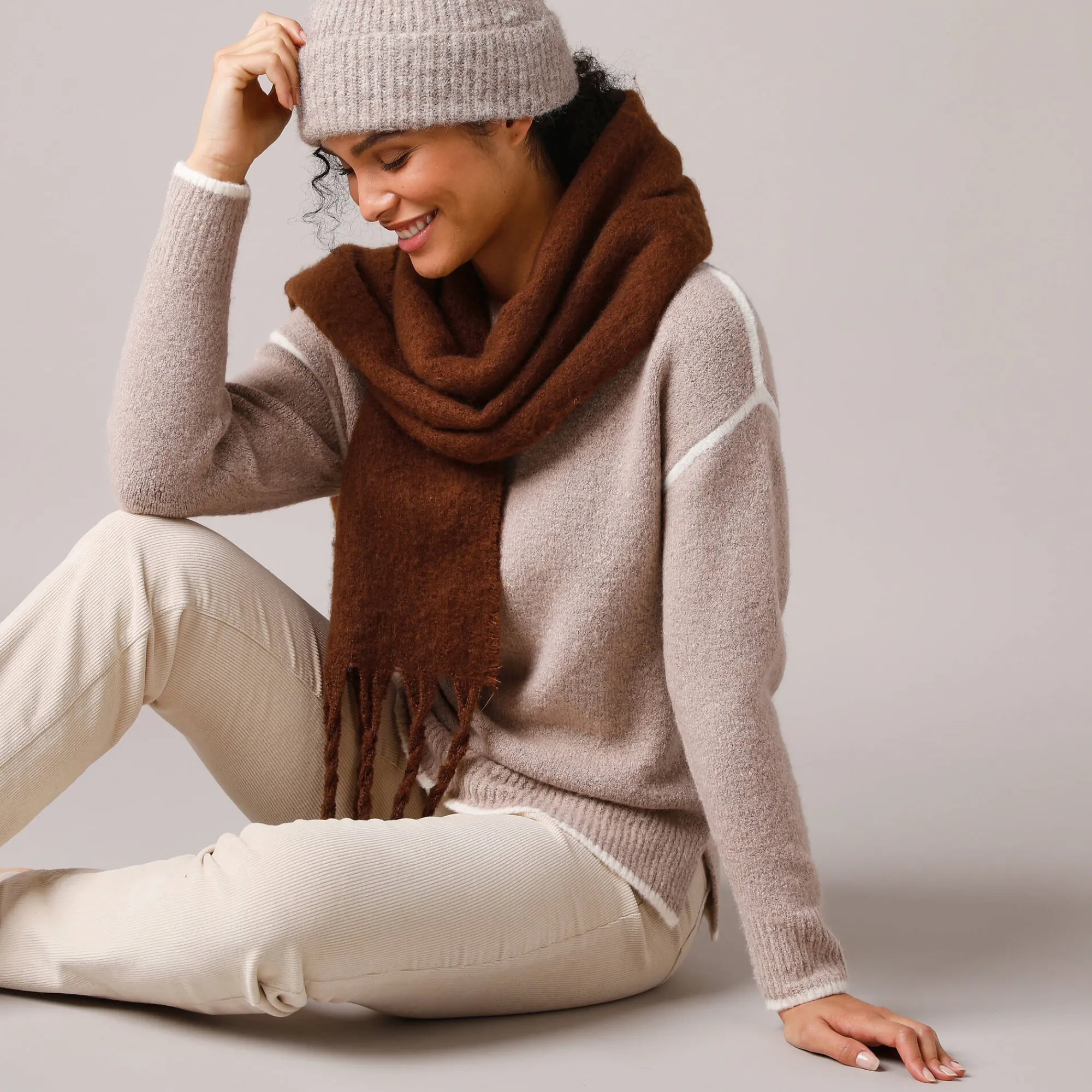 Trui En Vest<Blancheporte Tweekleurige trui in streelzacht tricot chiné beige