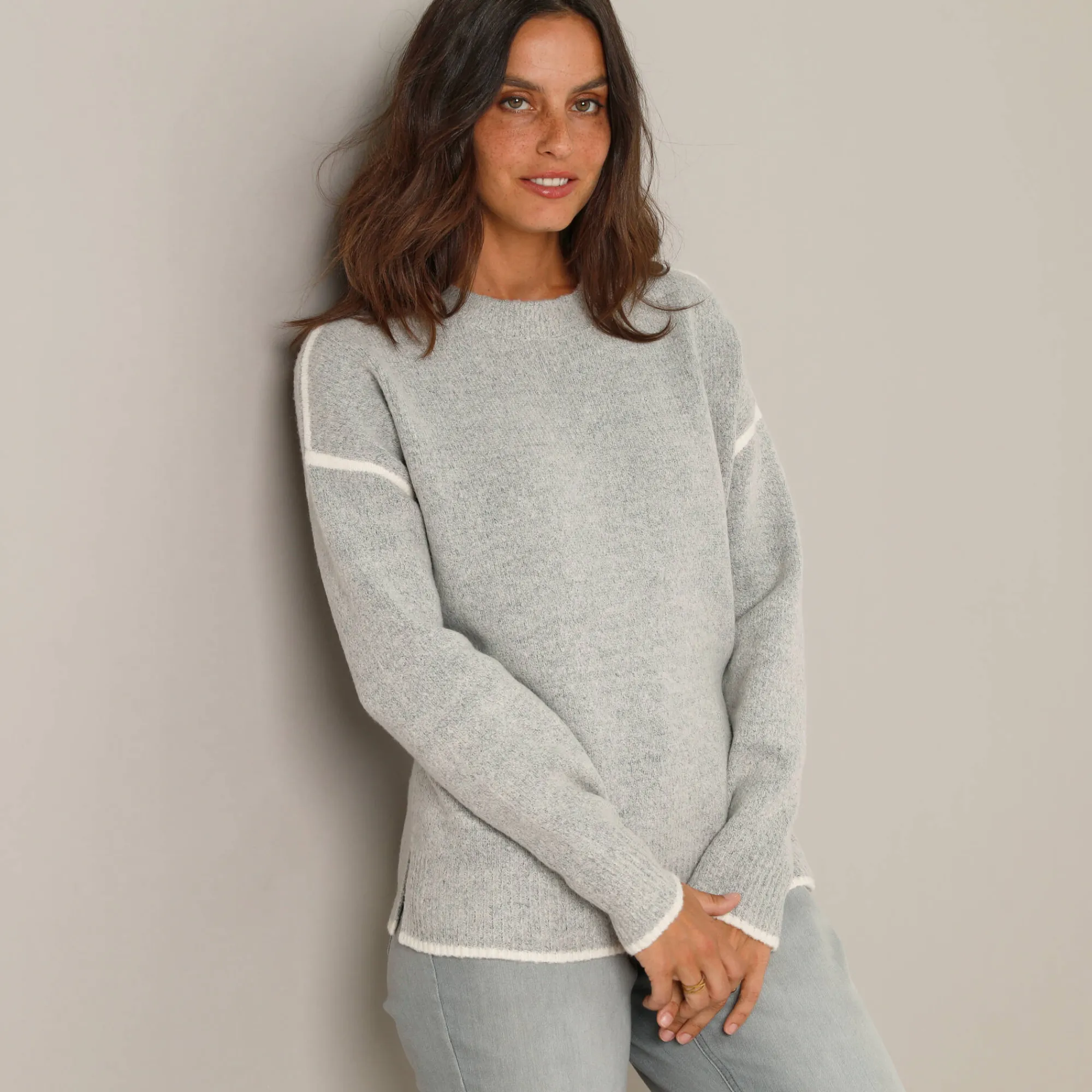 Trui En Vest<Blancheporte Tweekleurige trui in streelzacht tricot chiné grijs