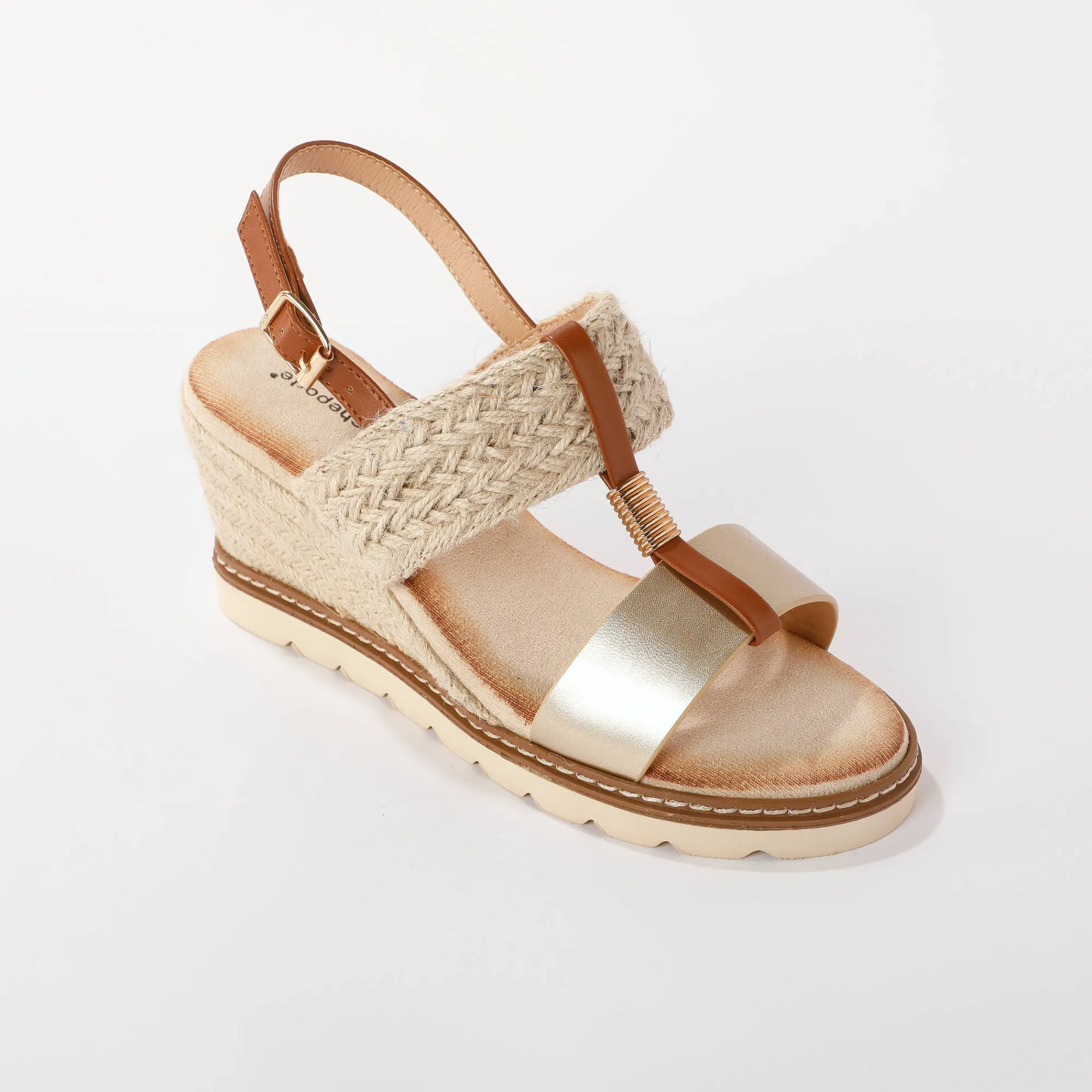 Sandalen En Espadrilles|Schoenen<Blancheporte Tweemateriaal touw sleehakken goudkleurig