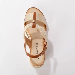 Sandalen En Espadrilles|Schoenen<Blancheporte Tweemateriaal touw sleehakken goudkleurig