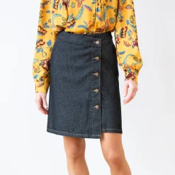 Rok<Blancheporte Uiltlopende jeansrok in wikkelstijl black