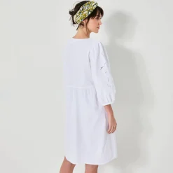 Jurk<Blancheporte Uitlopende korte jurk, details in broderie anglaise wit