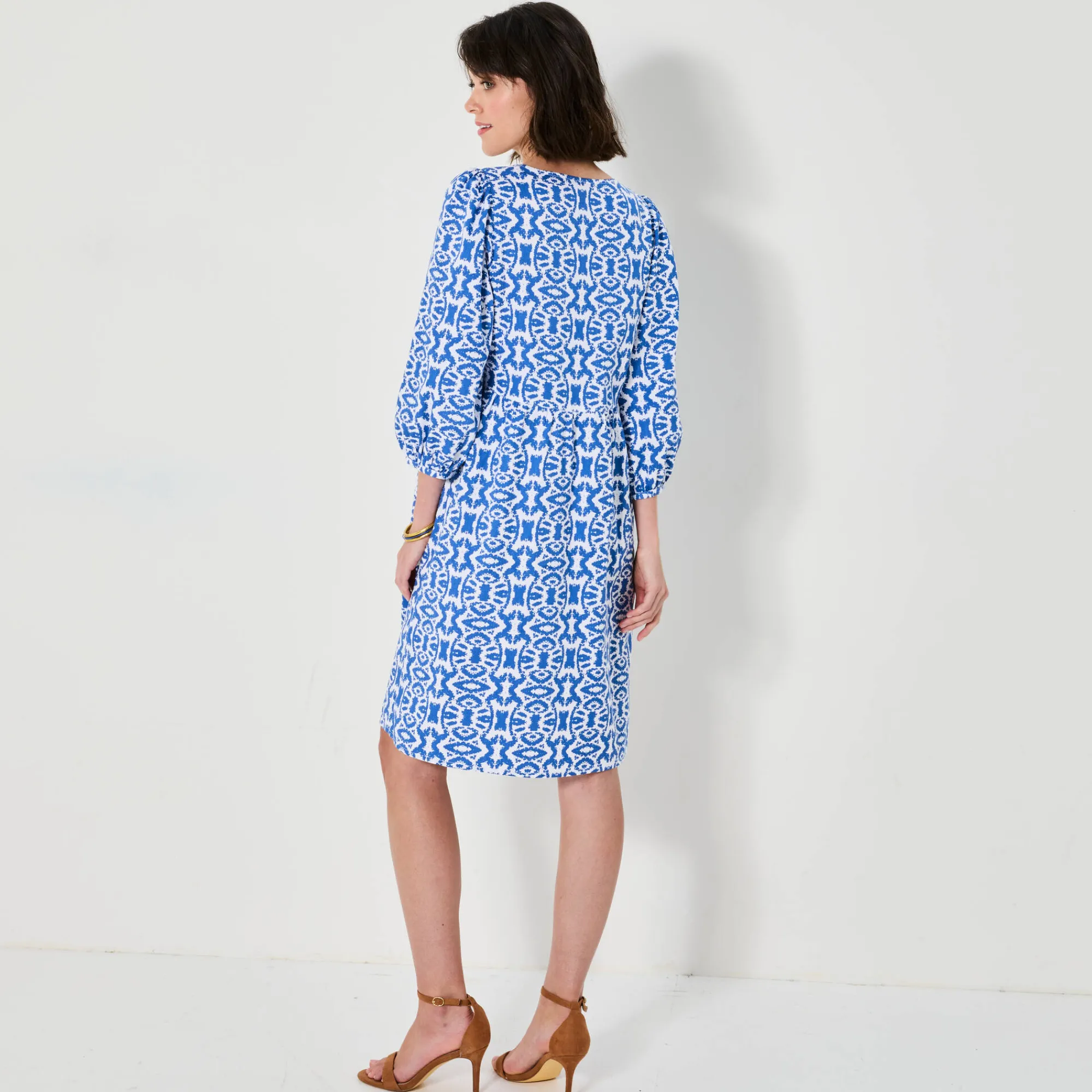 Jurk<Blancheporte Uitlopende korte jurk, ikatprint blauw / wit