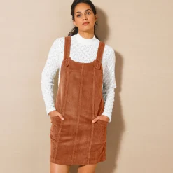 Jurk<Blancheporte Uitlopende overgooierjurk, ribvelours karamel