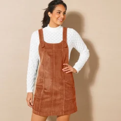 Jurk<Blancheporte Uitlopende overgooierjurk, ribvelours karamel