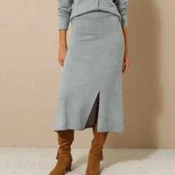 Rok<Blancheporte Uitlopende rok in midimodel, tricot chiné grijs