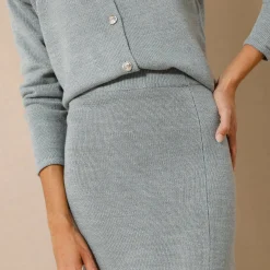 Rok<Blancheporte Uitlopende rok in midimodel, tricot chiné grijs