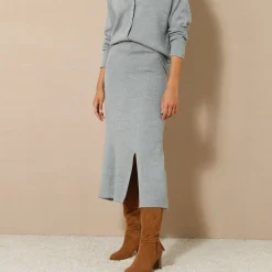 Rok<Blancheporte Uitlopende rok in midimodel, tricot chiné grijs