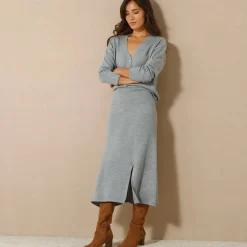 Rok<Blancheporte Uitlopende rok in midimodel, tricot chiné grijs