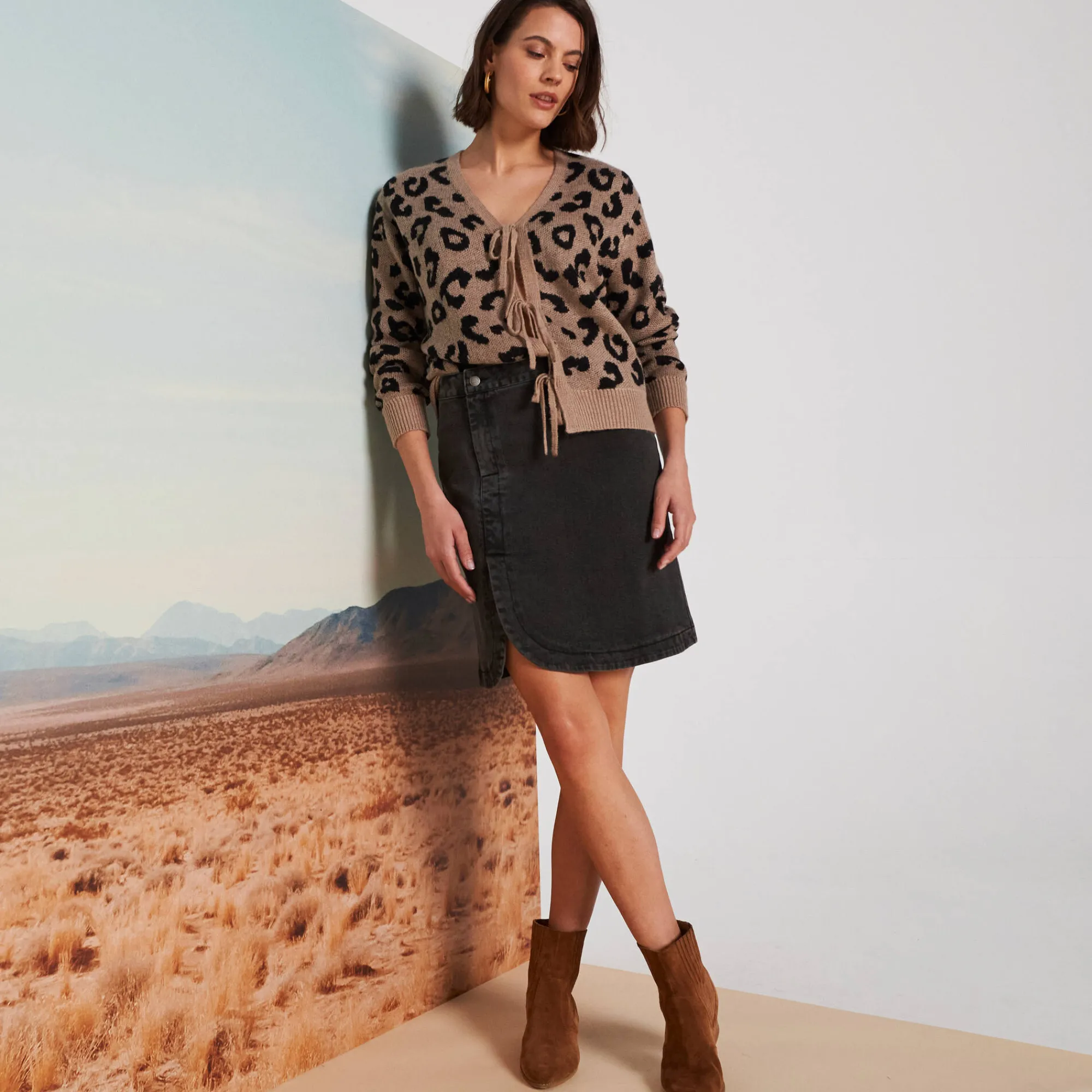 Rok<Blancheporte Uitlopende rok in wikkelstijl, jeans antracietgrijs