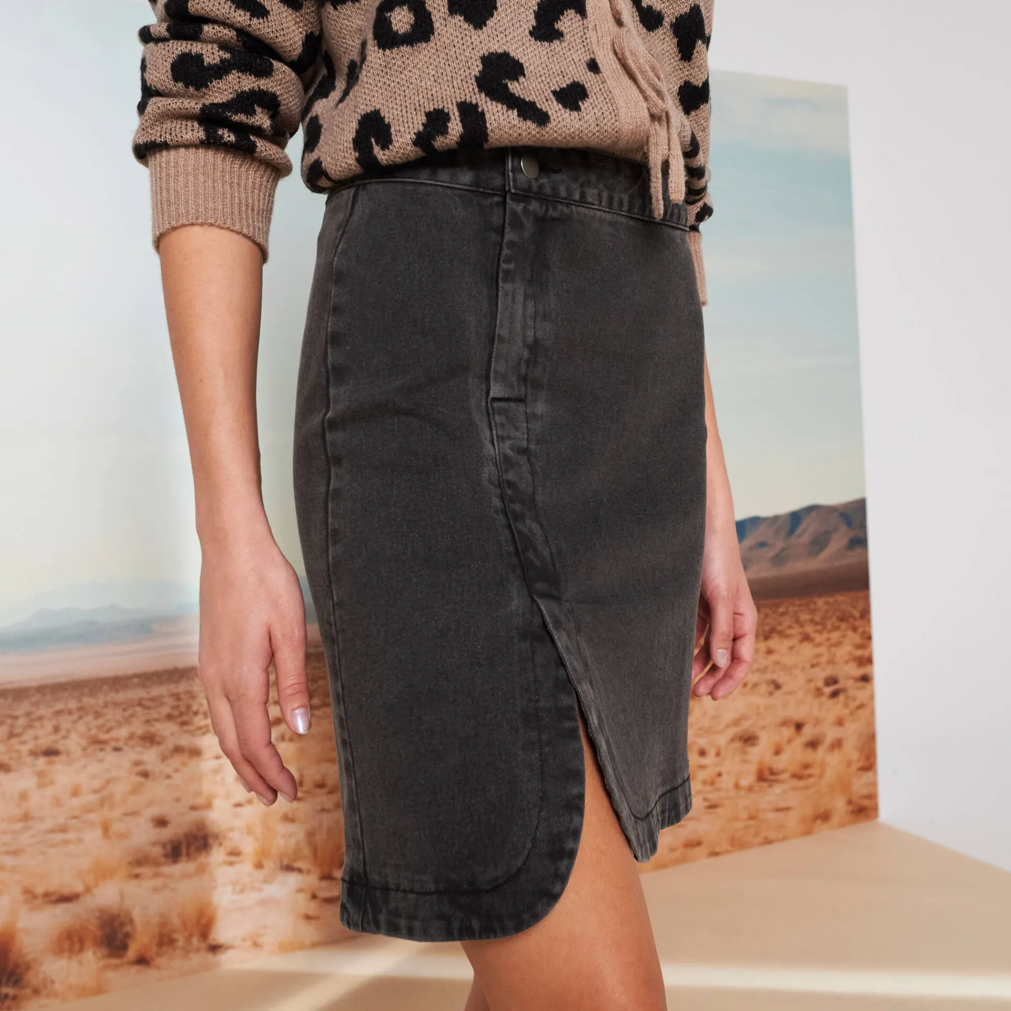 Rok<Blancheporte Uitlopende rok in wikkelstijl, jeans antracietgrijs