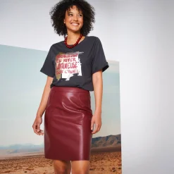Rok<Blancheporte Uitlopende rok, leeraspect** bordeaux
