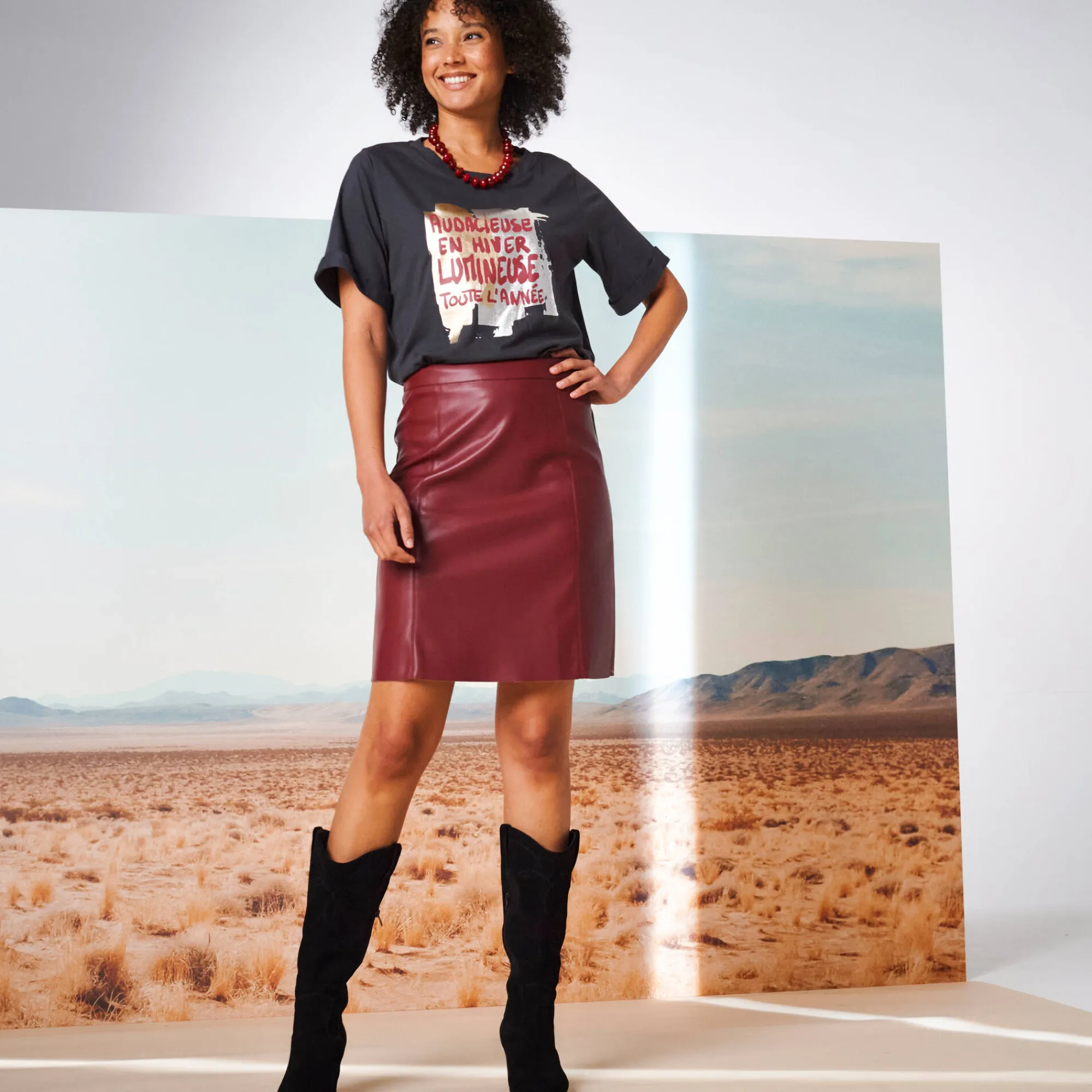Rok<Blancheporte Uitlopende rok, leeraspect** bordeaux
