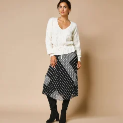 Rok<Blancheporte Uitlopende rok met plissé, grafische print zwart / grijs