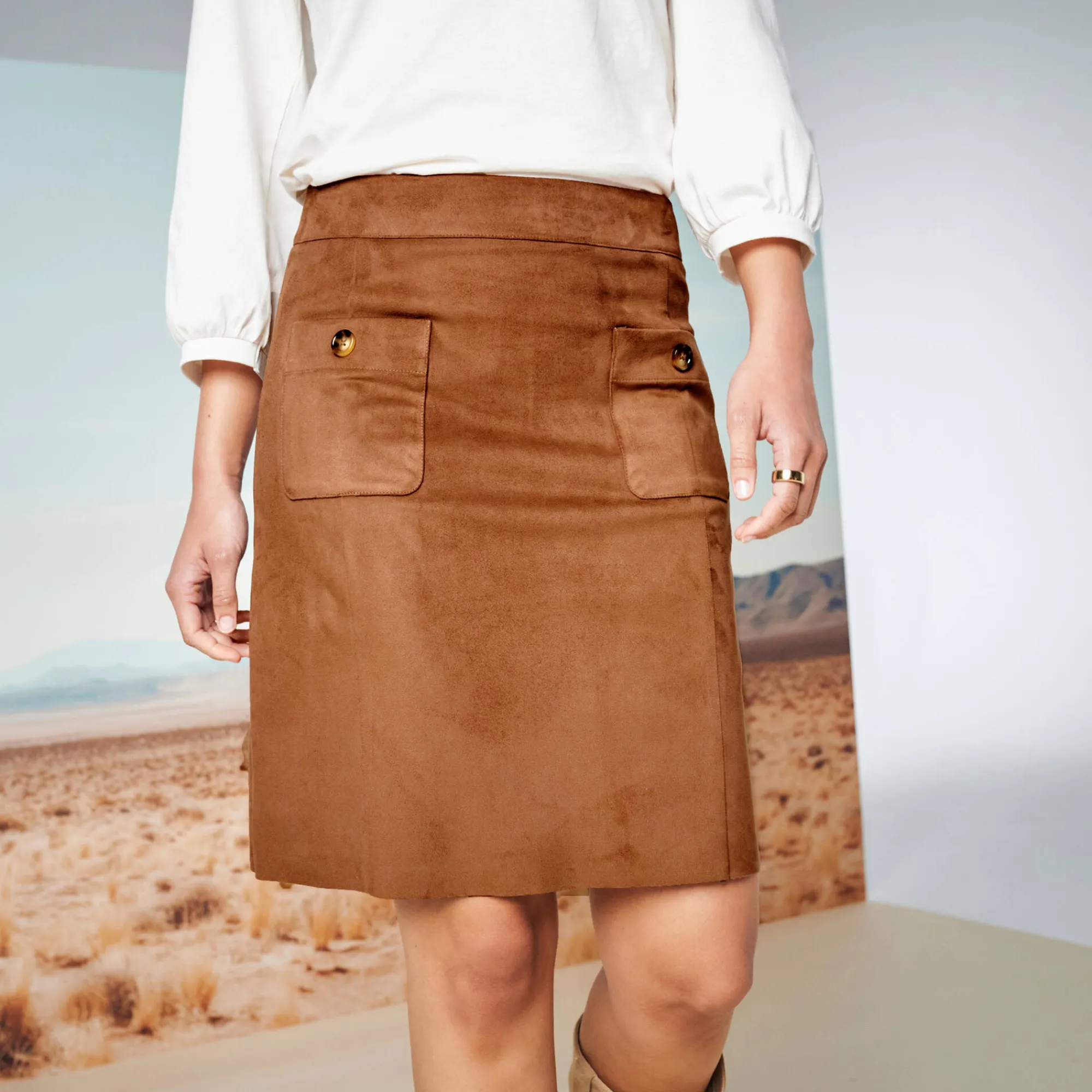 Rok<Blancheporte Uitlopende rok, suedine karamel