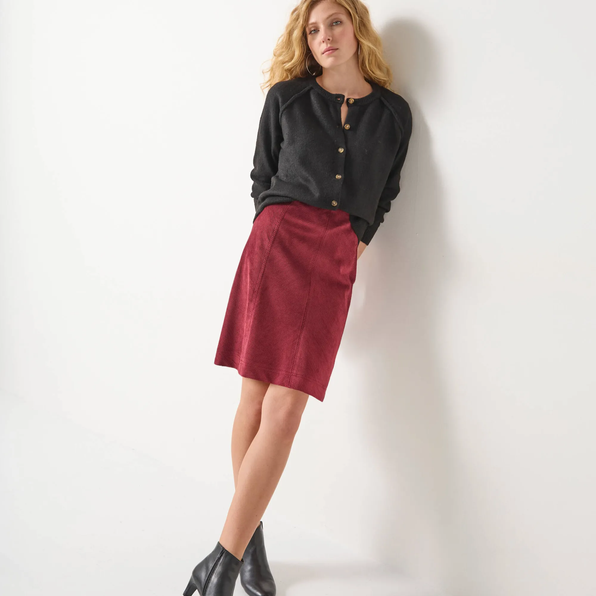 Feestoutfits Dames|Rok<Blancheporte UItlopende rok, velours bordeaux