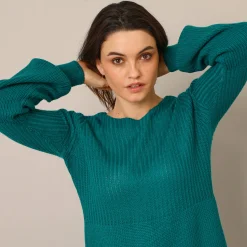 Jurk<Blancheporte Uitlopende trui-jurk in patenttricot smaragdgroen