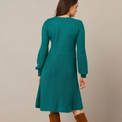 Jurk<Blancheporte Uitlopende trui-jurk in patenttricot smaragdgroen